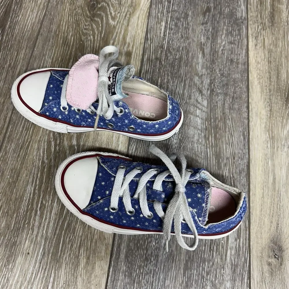 Converse Chuck Taylor Shoes 660714F Double Tongue Blue Polka Dot Youth Size 11